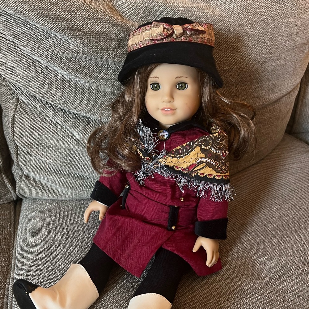American Girl Doll with Maroon Coat and Black Hat